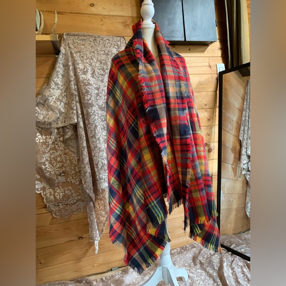Vintage Scarf Retro Wool Blend Colorful Plaid Blanket Large Soft Cozy Scottish - Picture 2 of 5